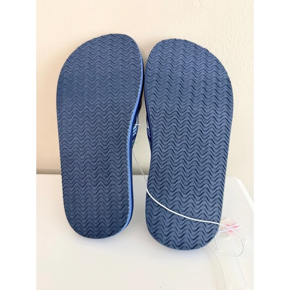 Cat & Jack Flip Flops Boys Size 2/3 Navy Blue Striped Thong Sandals NWT